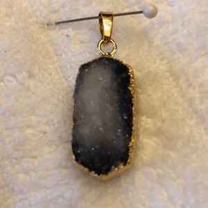 NEW Black agate Druzy geode pendant - gold plated